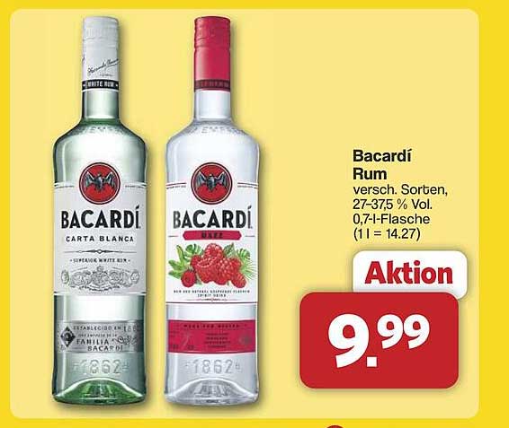 Bacardí Rum - verschiedene Sorten, 0,7 l für nur 9,99 €
