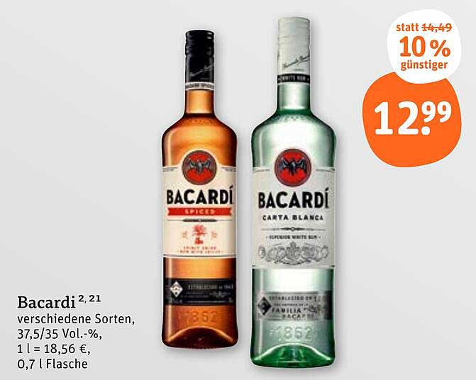 Bacardi - Verschiedene Sorten 0,7 l Flasche