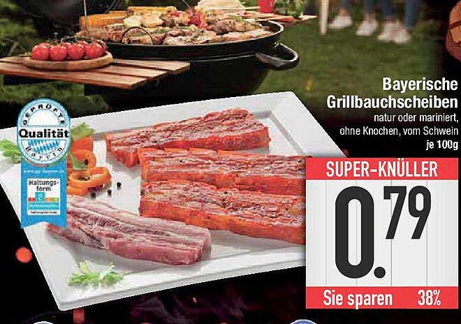 Bayerische Grillbauchschnitten - natur oder mariniert, ohne Knochen, vom Schwein je 100g