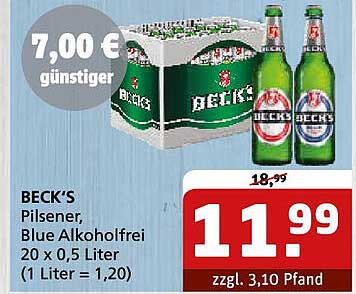 BECK'S Pilsener, Blue Alkoholfrei 20 x 0,5 Liter