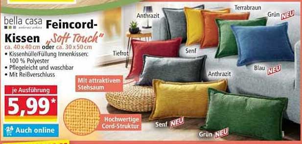 bella casa Feincord-Kissen "Soft Touch"
