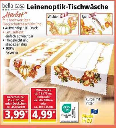 bella casa Leinenoptik-Tischwäsche "Herbst" mit hochwertiger Fleckschutzbeschichtung