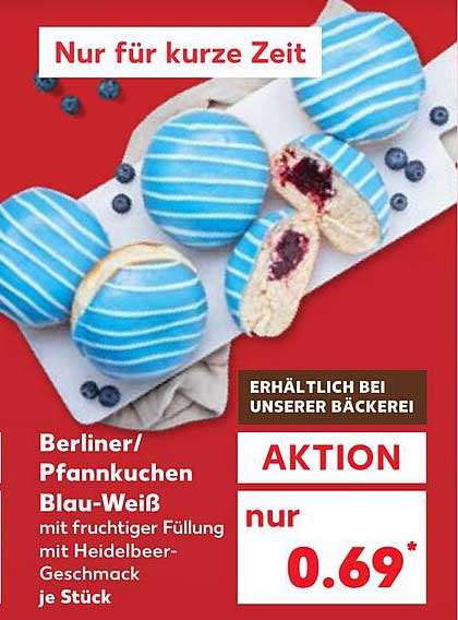 Berliner/Pfannkuchen Blau-Weiß mit fruchtiger Füllung mit Heidelbeer-Geschmack