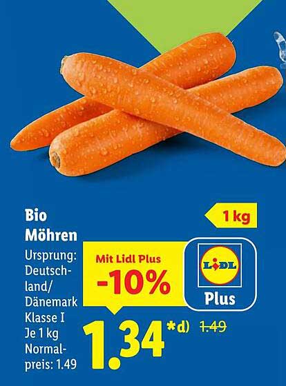 Bio Möhren 1 kg - Mit Lidl Plus -10%