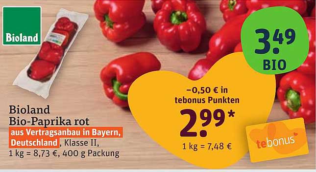 Bioland Bio-Paprika rot aus Vertragsanbau in Bayern, Deutschland