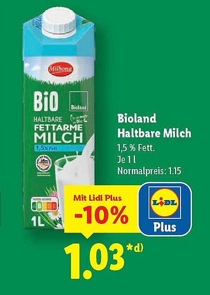 Bioland Haltbare Milch 1,5% Fett - 1L