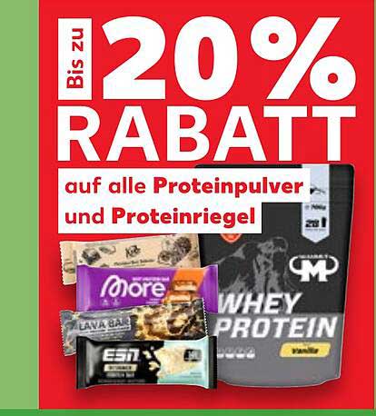 Bis zu 20% Rabatt auf alle Proteinpulver und Proteinriegel