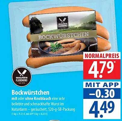 Bockwürstchen mit oder ohne Knoblauch, 520-g-SB-Packung