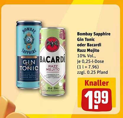 Bombay Sapphire Gin Tonic oder Bacardi Razz Mojito