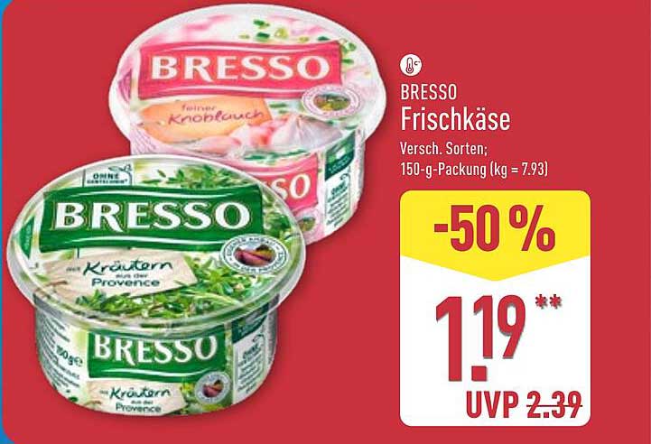 Bresso Frischkäse versch. Sorten, 150-g-Packung