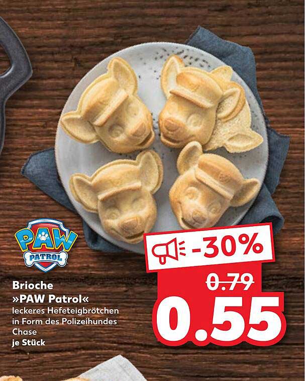 Brioche »PAW Patrol« leckeres Hefeteigbrötchen in Form des Polizeihundes Chase je Stück