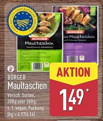 BÜRGER Maultaschen, verschiedene Sorten, 300 g oder 360 g