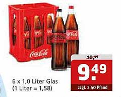Coca-Cola 6 x 1,0 Liter Glasflaschen
