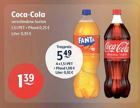 Coca-Cola und Fanta – verschiedene Sorten 1,5 l PET