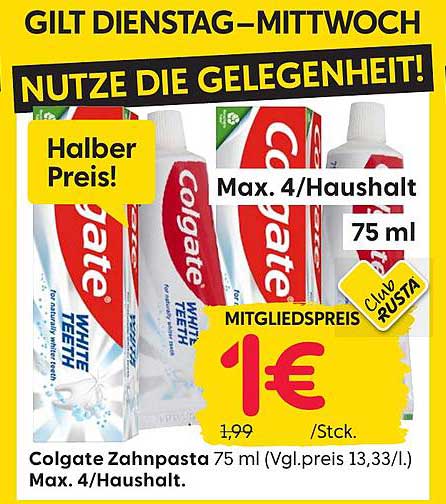 Colgate Zahnpasta 75 ml zum Mitgliederpreis von 1 €