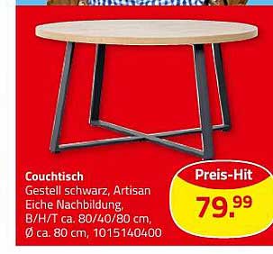 Couchtisch schwarz, Artisan Eiche Nachbildung