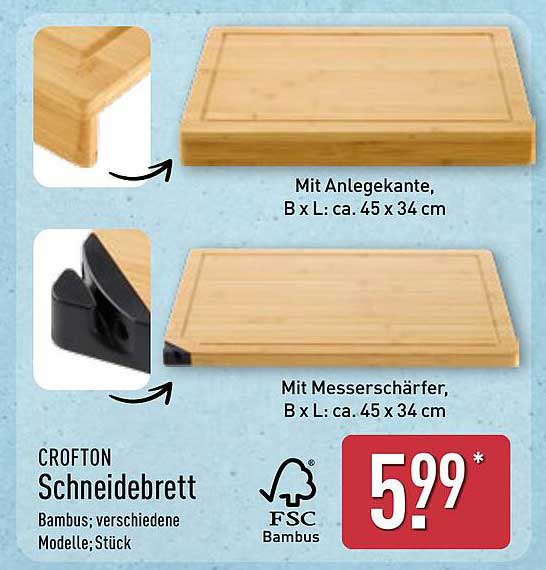 CROFTON Schneidebrett mit Anlegekante und Messerschärfer