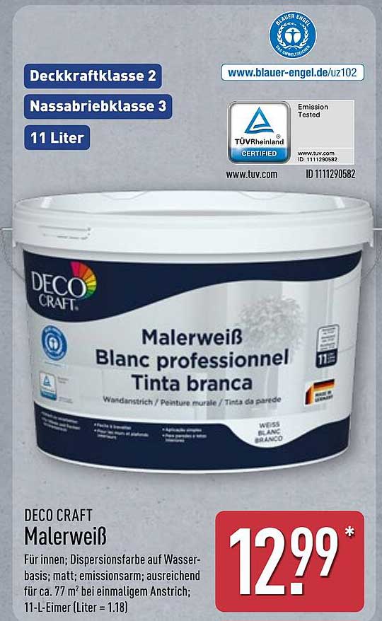 DECO CRAFT Malerweiß 11L - Profi-Wandfarbe für Ihr Zuhause