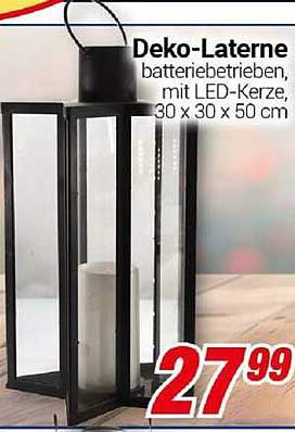 Deko-Laterne batteriebetrieben, mit LED-Kerze, 30 x 30 x 50 cm