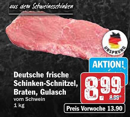 Deutsche frische Schinken-Schnitzel, Braten, Gulasch vom Schwein, 1 kg