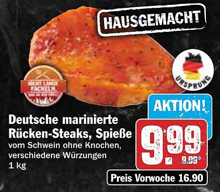 Deutsche marinierte Rücken-Steaks, Spieße vom Schwein ohne Knochen, verschiedene Würzungen 1 kg