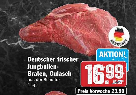 Deutscher frischer Jungbullen-Braten, Gulasch aus der Schulter 1 kg