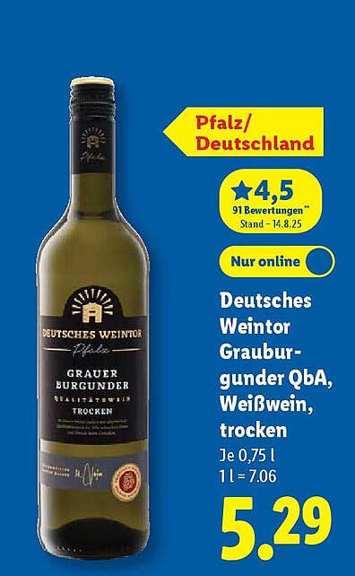 Deutsches WeinTor Grauburgunder QbA, Weißwein, trocken