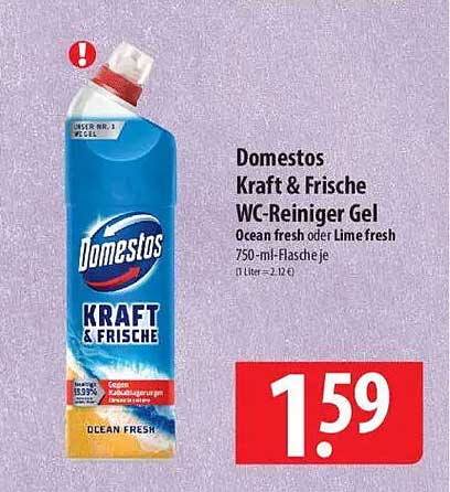 Domestos Kraft & Frische WC-Reiniger Gel - Ocean fresh oder Lime fresh 750-ml-Flasche