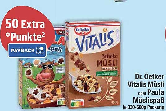 Dr. Oetker Vitalis Müsli oder Paula MüsliSpaß je 330-600g Packung
