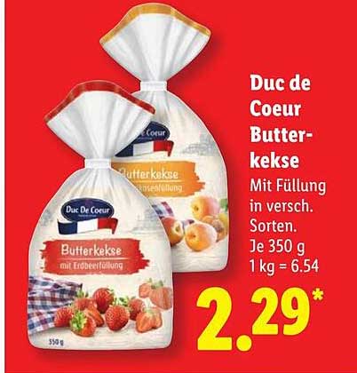 Duc de Coeur Butterkekse mit Füllung in verschied. Sorten