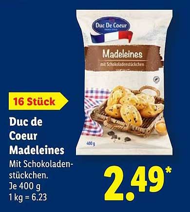 Duc de Coeur Madeleines mit Schokoladenstückchen - 16 Stück