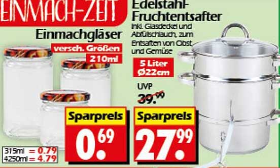 Edelstahl-Fruchtsaftsatz inkl. Glasdeckel und Ablaufschlauch - der perfekte Helfer für Ihre Küche