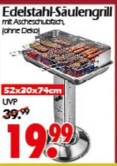 Edelstahl-Säulengrill mit Ascheschublade (ohne Dekor)