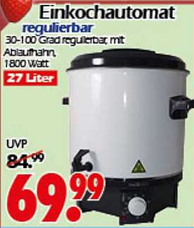 Einkochautomat regulierbar 30-100 Grad mit Ablaufauslauf, 1800 Watt, 27 Liter