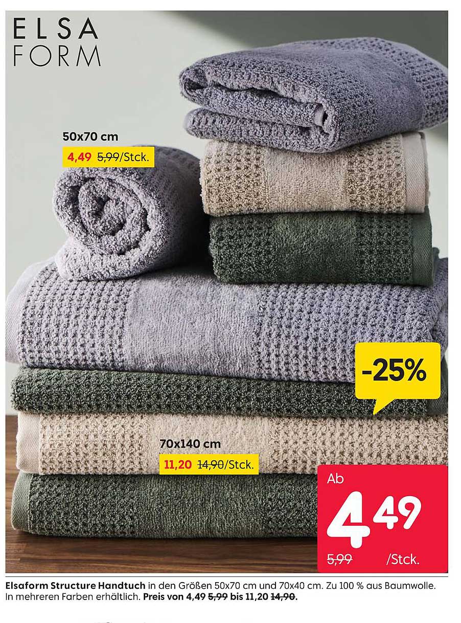 Elsaform Structure Handtuch – 100% Baumwolle in verschiedenen Größen