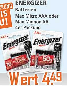 ENERGIZER Batterien Max Micro AAA oder Max Mignon AA 4er Packung
