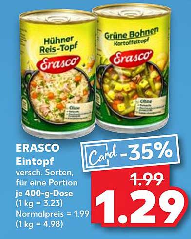 ERASCO Eintopf – Hühner Reis-Topf und Grüne Bohnen Kartoffeltopf