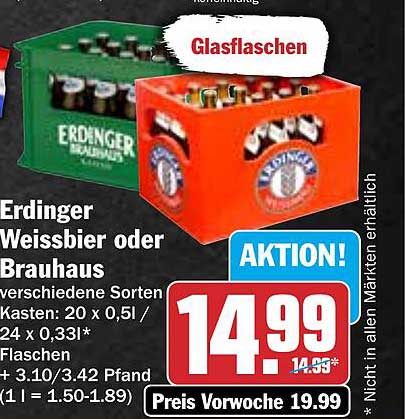 Erdinger Weissbier oder Brauhaus Glasflaschen – Sonderangebot!