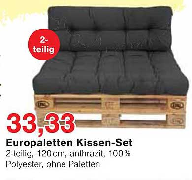Europaletten Kissen-Set 2-teilig, 120cm, anthrazit, 100% Polyester, ohne Paletten