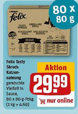 Felix Tasty Shreds Katzennahrung gemischte Vielfalt in Sauce, 80 x 80 g