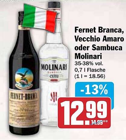 Fernet Branca, Vecchio Amaro oder Sambuca Molinari 0,7 l