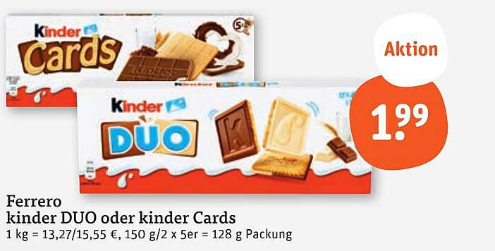 Ferrero Kinder DUO oder Kinder Cards – 128 g Packung zum Aktionspreis