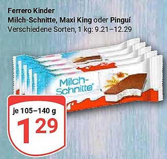 Ferrero Kinder Milch-Schnitte, Maxi King oder Pinguí – Jede 105–140 g