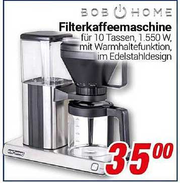 Filterkaffeemaschine für 10 Tassen, 1.550 W, mit Warmhaltefunktion, im Edelstahldesign
