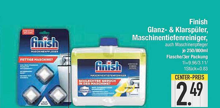 Finish Glanz- & Klarspüler, Maschinen-Intensivreiniger, auch Maschinenpfleger je 250/800ml Flasche/3er Packung