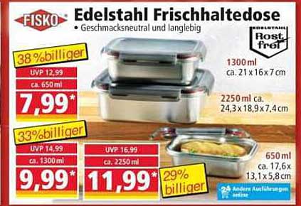 FISKO Edelstahl Frischhaltedose - Geschmacksneutral und Langlebig