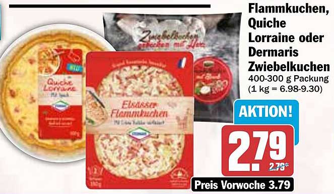 Flammkuchen, Quiche Lorraine oder Dermaris Zwiebelkuchen 400-300 g Packung