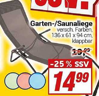Garten-/Saunaliege - verschieden Farben, klappbar