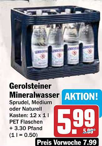 Gerolsteiner Mineralwasser Kasten: 12 x 1 l PET Flaschen
