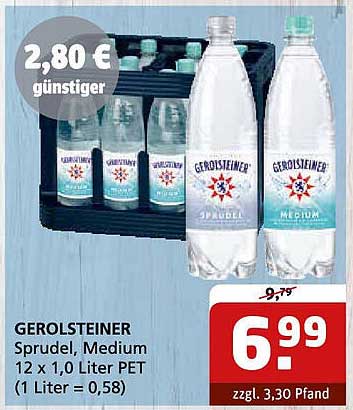 GEROLSTEINER Sprudel, Medium 12 x 1,0 Liter PET